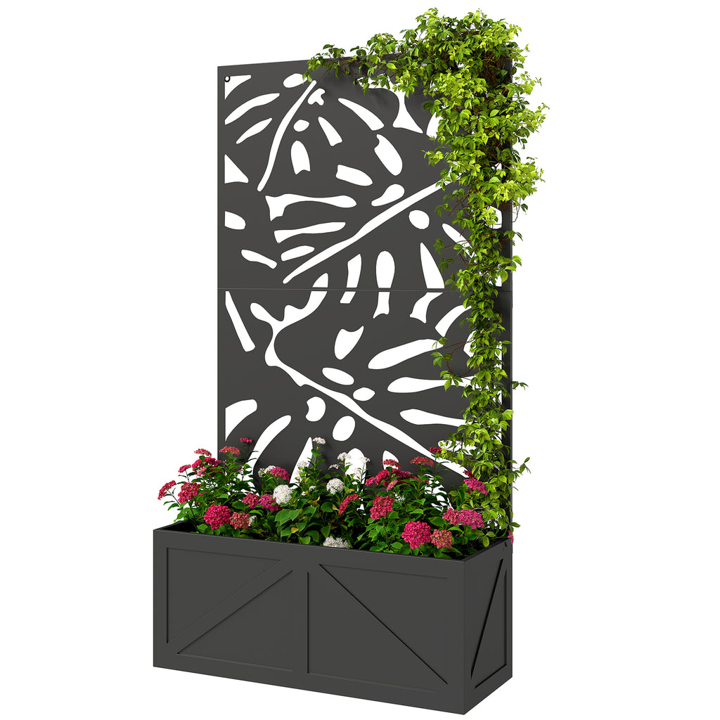 Metal Raised Garden Bed with Trellis for Climbing Plants, Freestanding or Wall Mounted Flower Bed with Privacy Panel