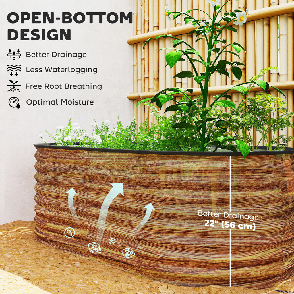5 x 2.5 x 2 ft Galvanized Raised Garden Bed, Easy DIY Oval Planter Box with Safety Edging and Gloves, Brown Wood Effect