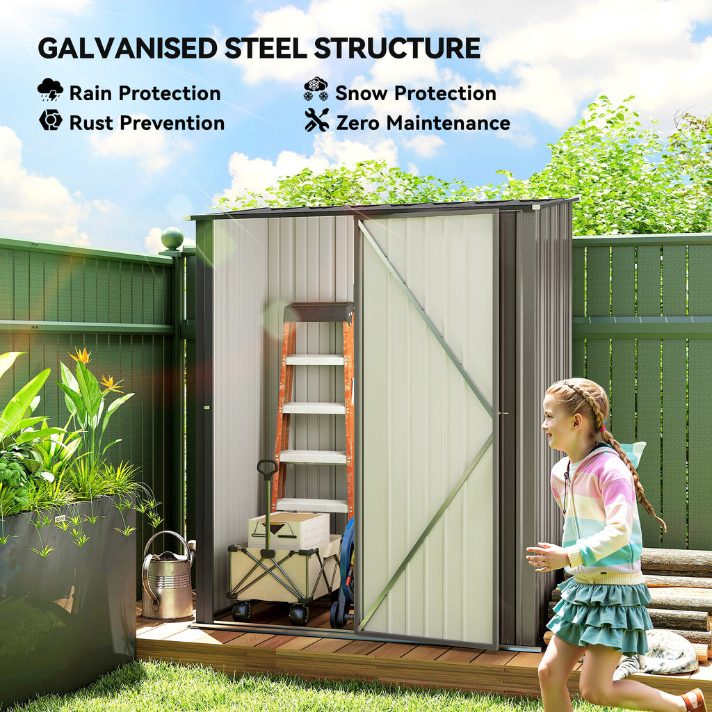 5' x 3' Outdoor Storage Shed, Steel Garden Shed with Single Lockable Door, Tool Storage Shed for Backyard, Grey