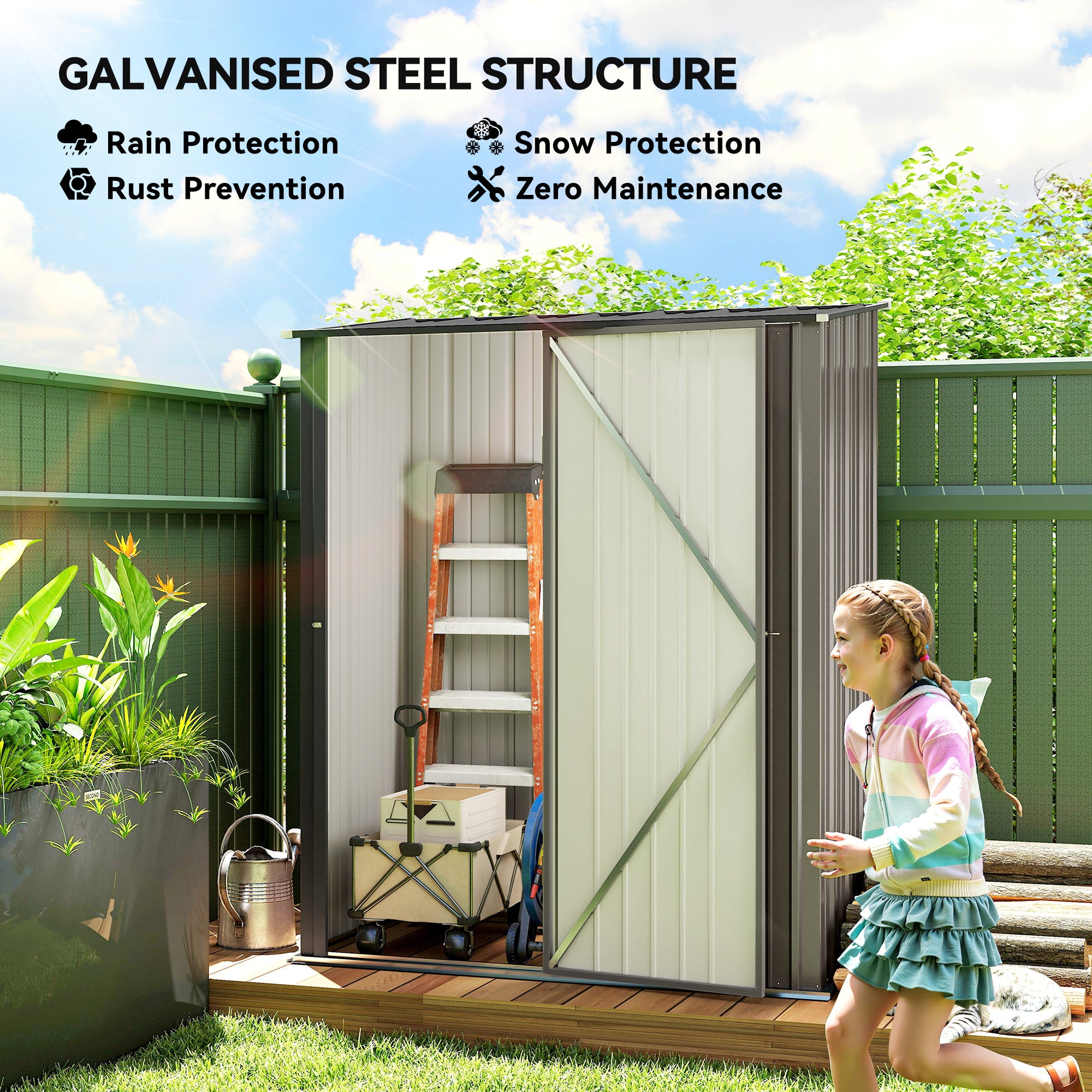 5' x 3' Outdoor Storage Shed, Steel Garden Shed with Single Lockable Door, Tool Storage Shed for Backyard, Grey