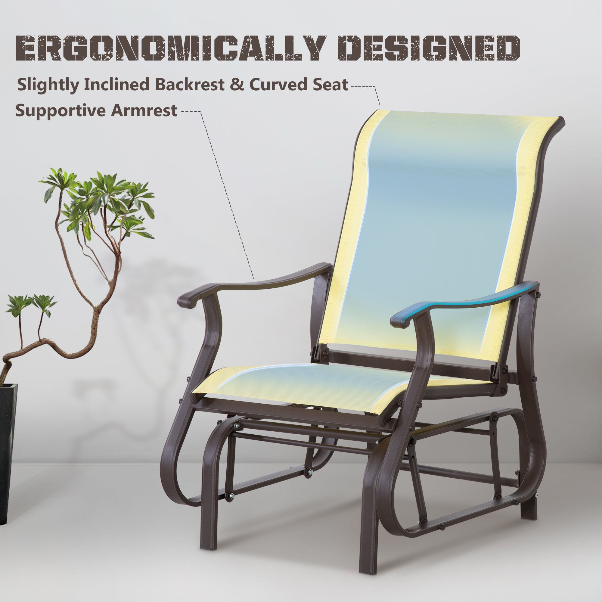 Outdoor Glider Chair, Patio Glider with Steel Frame and Mesh Fabric, Outdoor Chair for Backyard, Garden, Porch, Beige