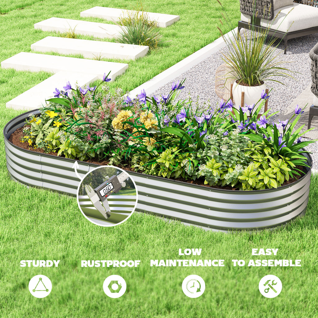 7' x 3' x 1' Large Outdoor Planter Box, Galvanized Raised Garden Bed with Metal Plant Stake, Silver