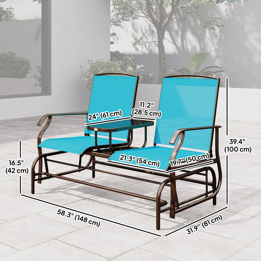 Patio Glider Rocking Chair 2 Person Outdoor Loveseat Rocker Garden Furniture Bench, Blue