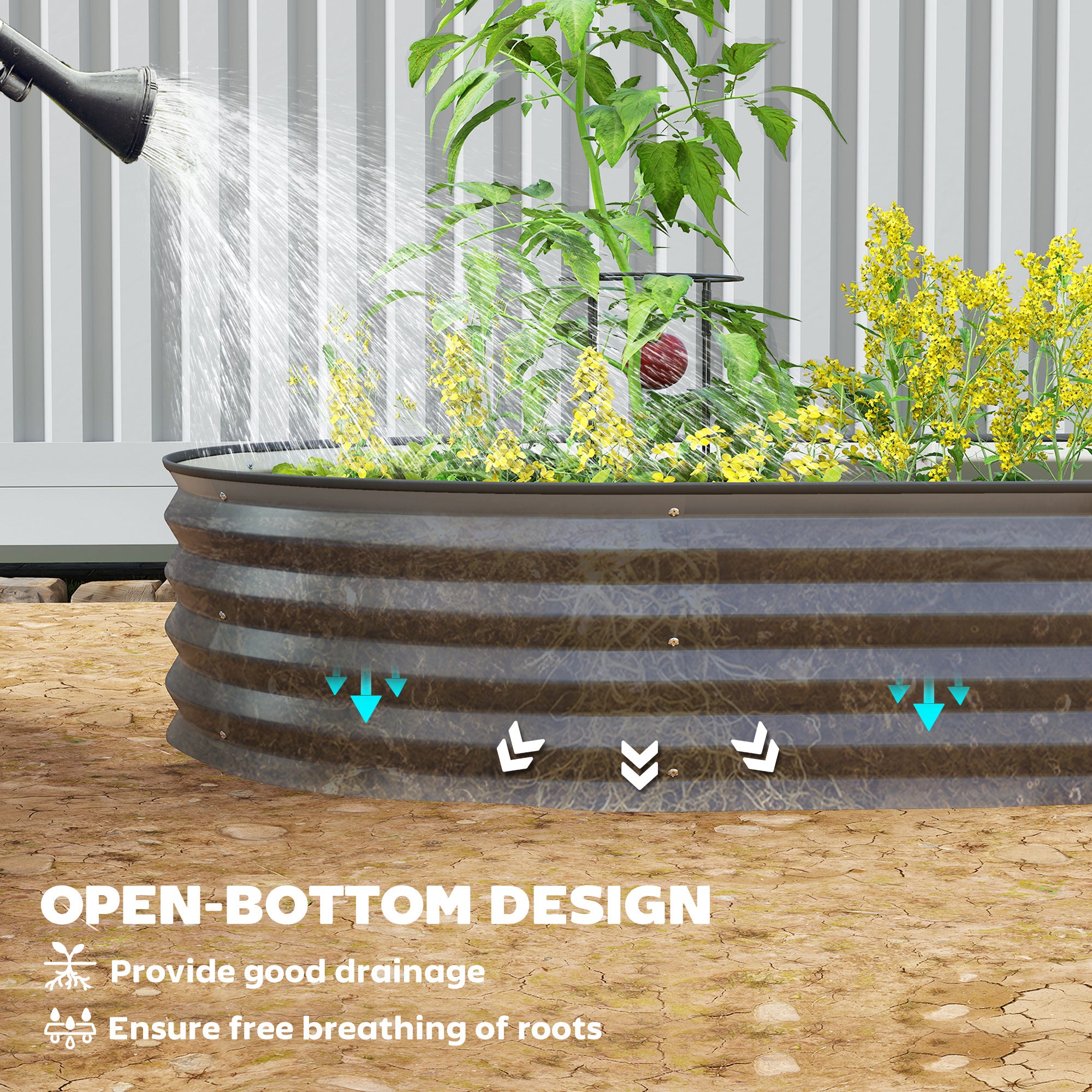 5' x 3' x 1' Large Outdoor Planter Box, Galvanized Raised Garden Bed with Metal Plant Stake, Black