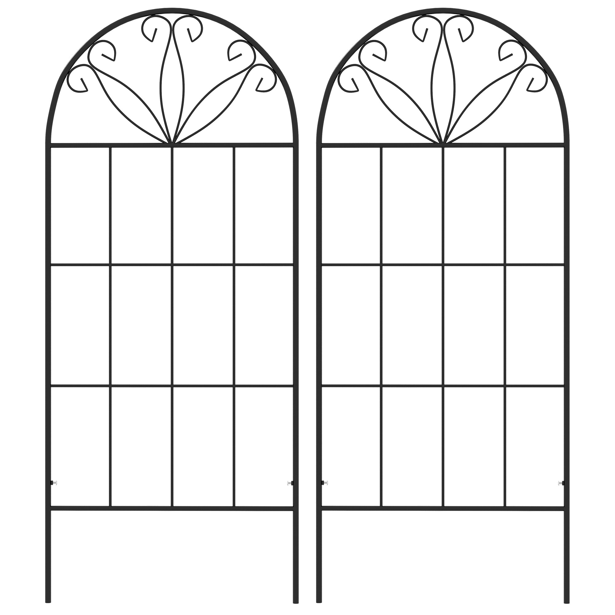 Metal Garden Trellis Pack of 2 for Climbing Plants, Arched Grid Trellis Panels, 20" x 47", Black