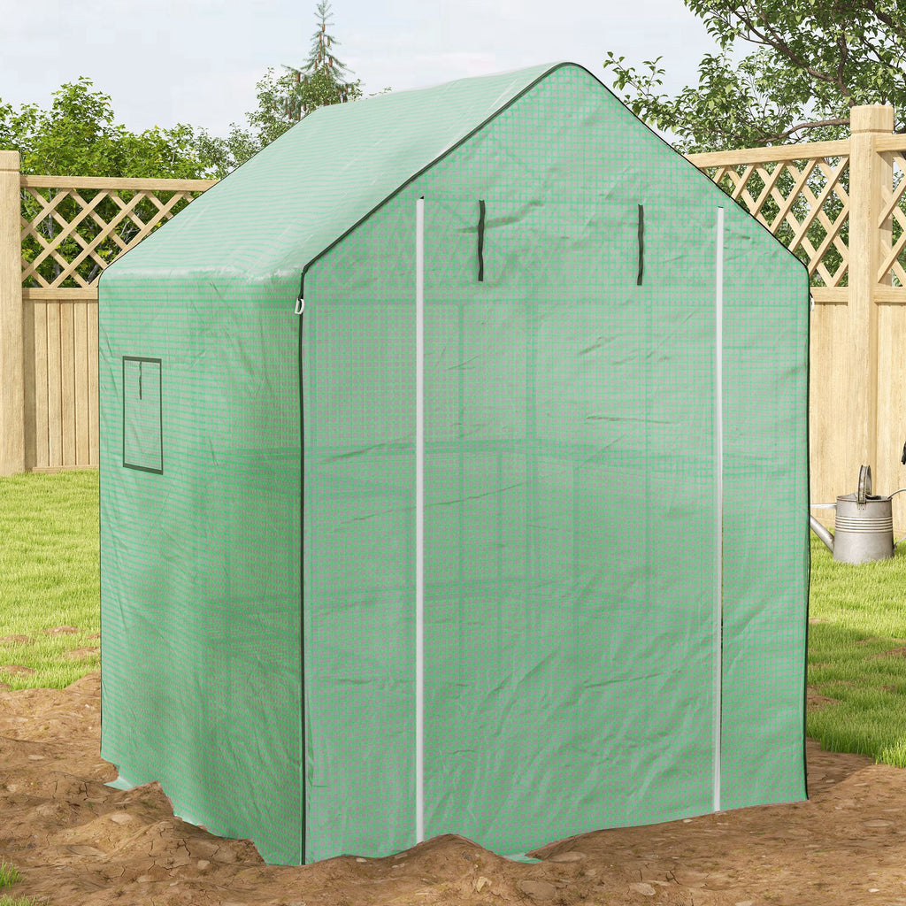 Portable Greenhouse, Walk-In Small Outdoor Green House with 2 Tier U-Shaped Flower Rack Shelves, 4.6' x 4.7', Green