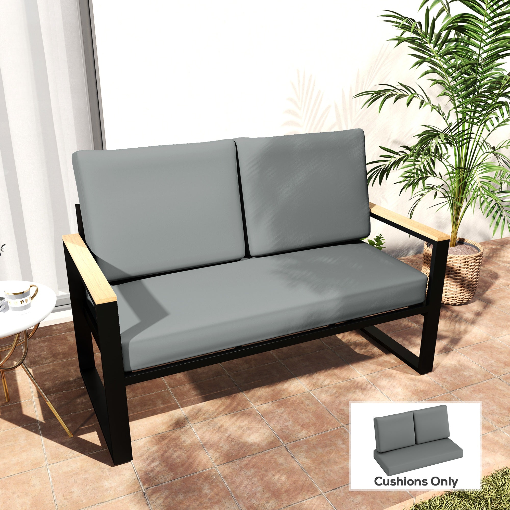 2 Seater 5" Thick Outdoor Seat Cushions with 7" Backrest, Loveseat Outdoor Furniture Cushions, Fade-Resistant Replacement Patio Cushions for Indoor Outdoor, Light Grey