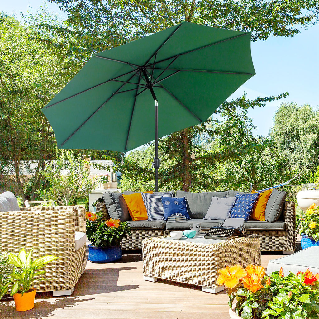 10' x 8' Round Market Umbrella, Patio Umbrella with Crank Handle and Tilt, Outdoor Parasol for Garden, Bench, Lawn, Green