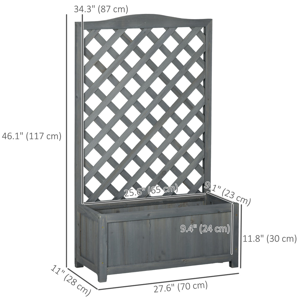 Wood Planter with Trellis for Vine Climbing, Raised Garden Bed to Grow Vegetables for Backyard, 28" x 11" x 46", Grey