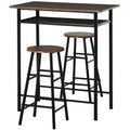 3 Piece Counter Height Bar Table Set with 1 Table, 2 Matching Stools, Dining Table Set with Storage Shelf and Metal Frame Footrest, Black and Oak