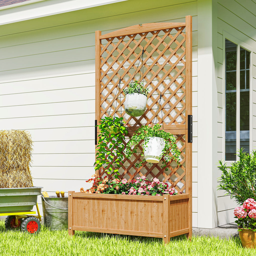Raised Garden Bed with Trellis, Wooden Raised Planter Box with Elevated Raised Bed, 35.4" x 17.7" x 70.9", Yellow