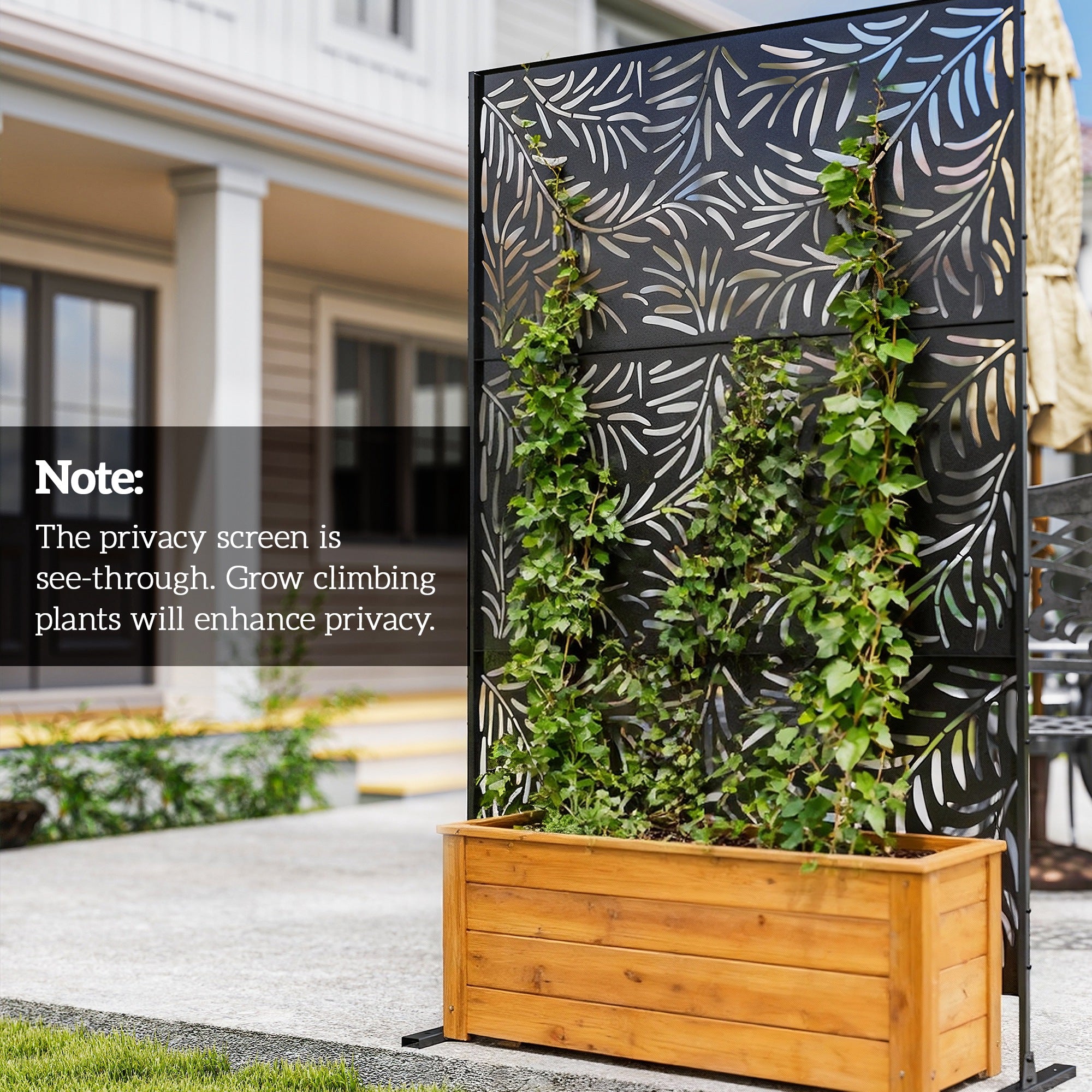 Metal Outdoor Privacy Screen, Decorative Outdoor Divider with Stand and Expansion Screws, Freestanding Privacy Panel for Garden Deck Pool Hot Tub, Willow Branch Style