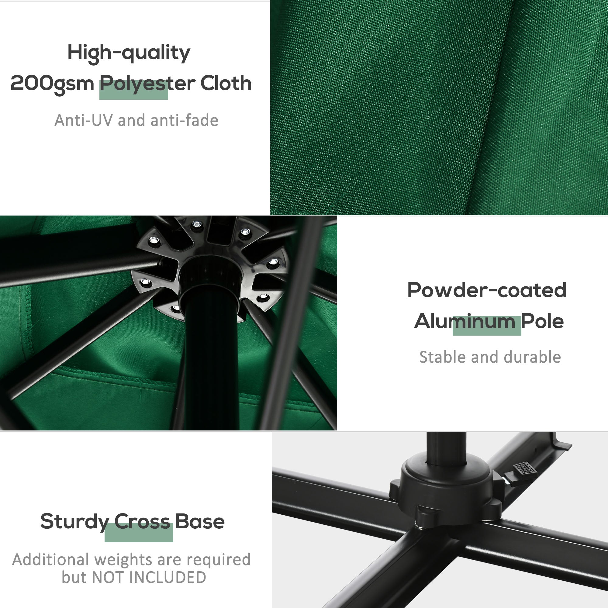 8' x 8' Square Cantilever Umbrella with 360Â° Rotation, Aluminum Outdoor Cantilever Market Parasol with Crank & Tilt, Garden Sun Canopy Shelter with Cross Base, Green