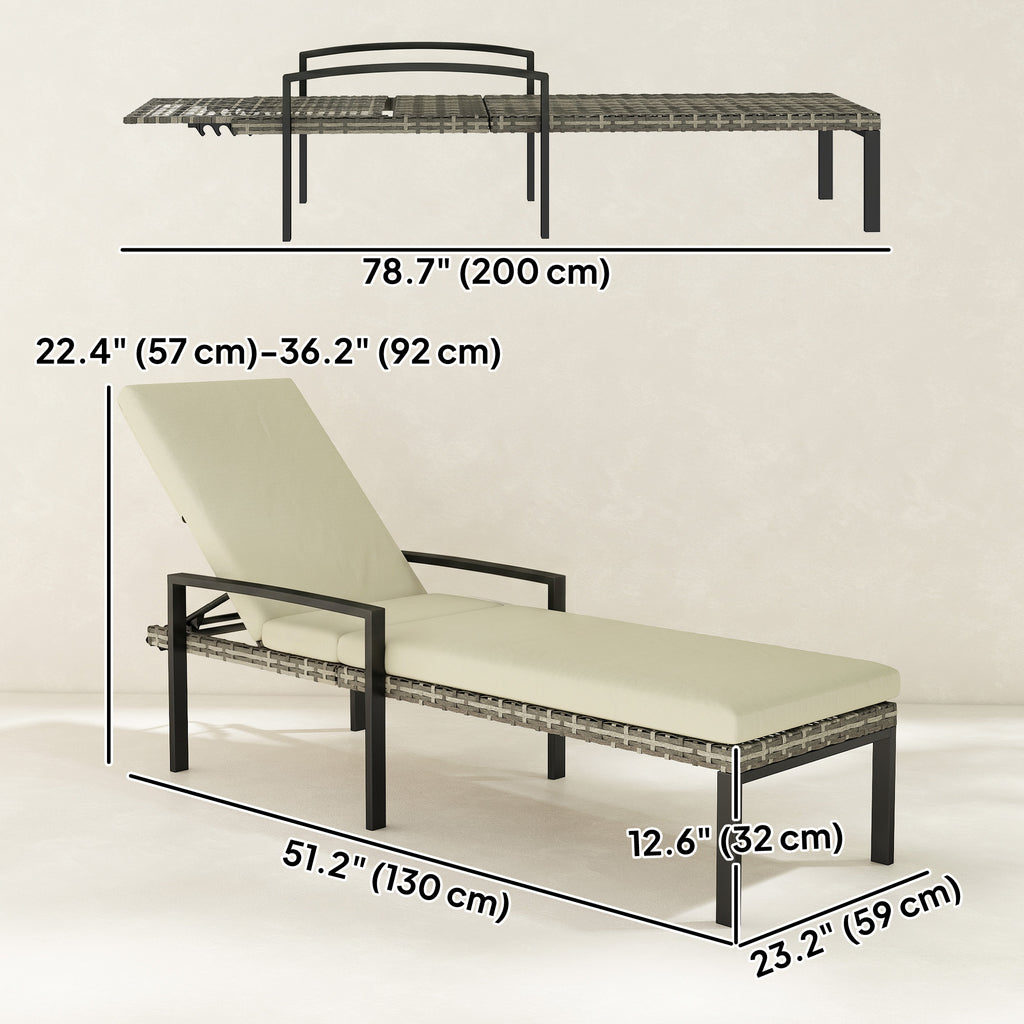 Chaise Lounge Chairs Outdoor, Set of 2 Wicker Patio Lounge Chairs with 5-Level Adjustable Backrest, Cushion