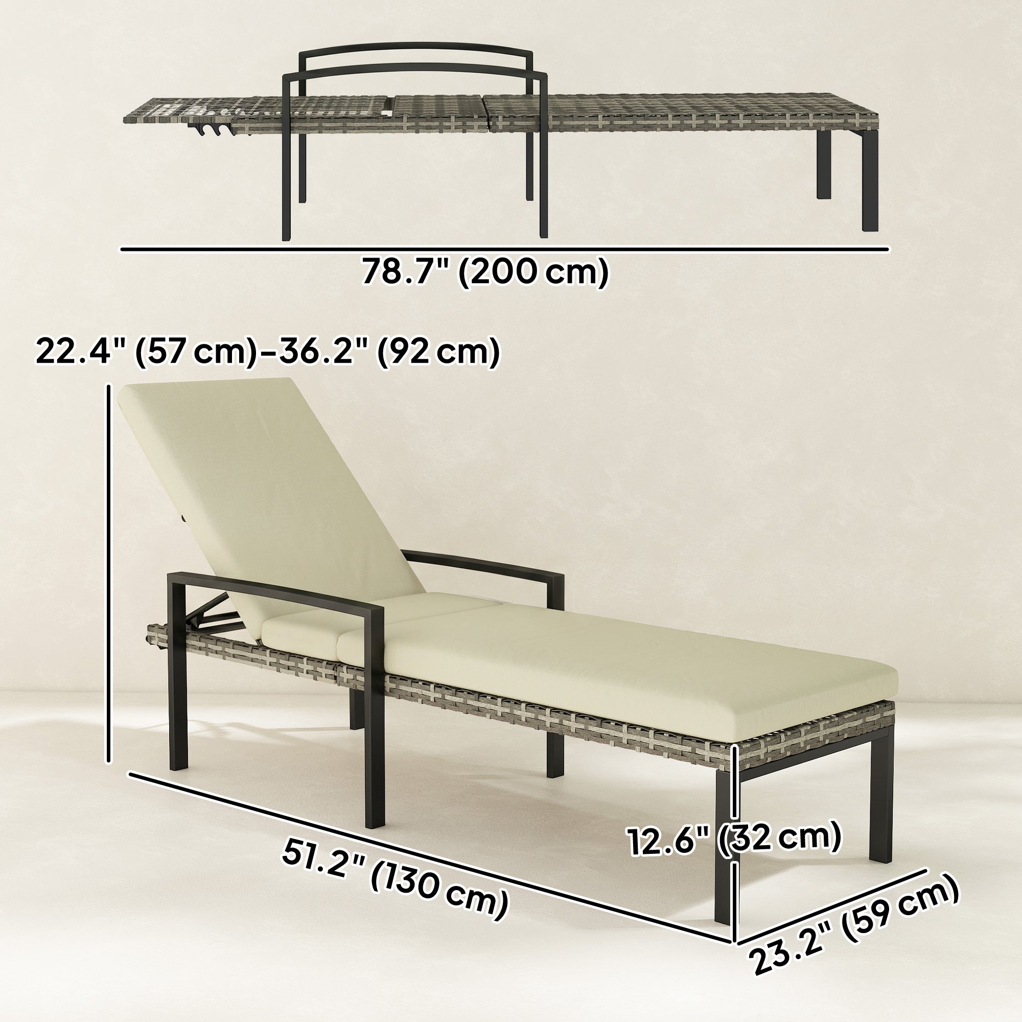 Chaise Lounge Chairs Outdoor, Set of 2 Wicker Patio Lounge Chairs with 5-Level Adjustable Backrest, Cushion