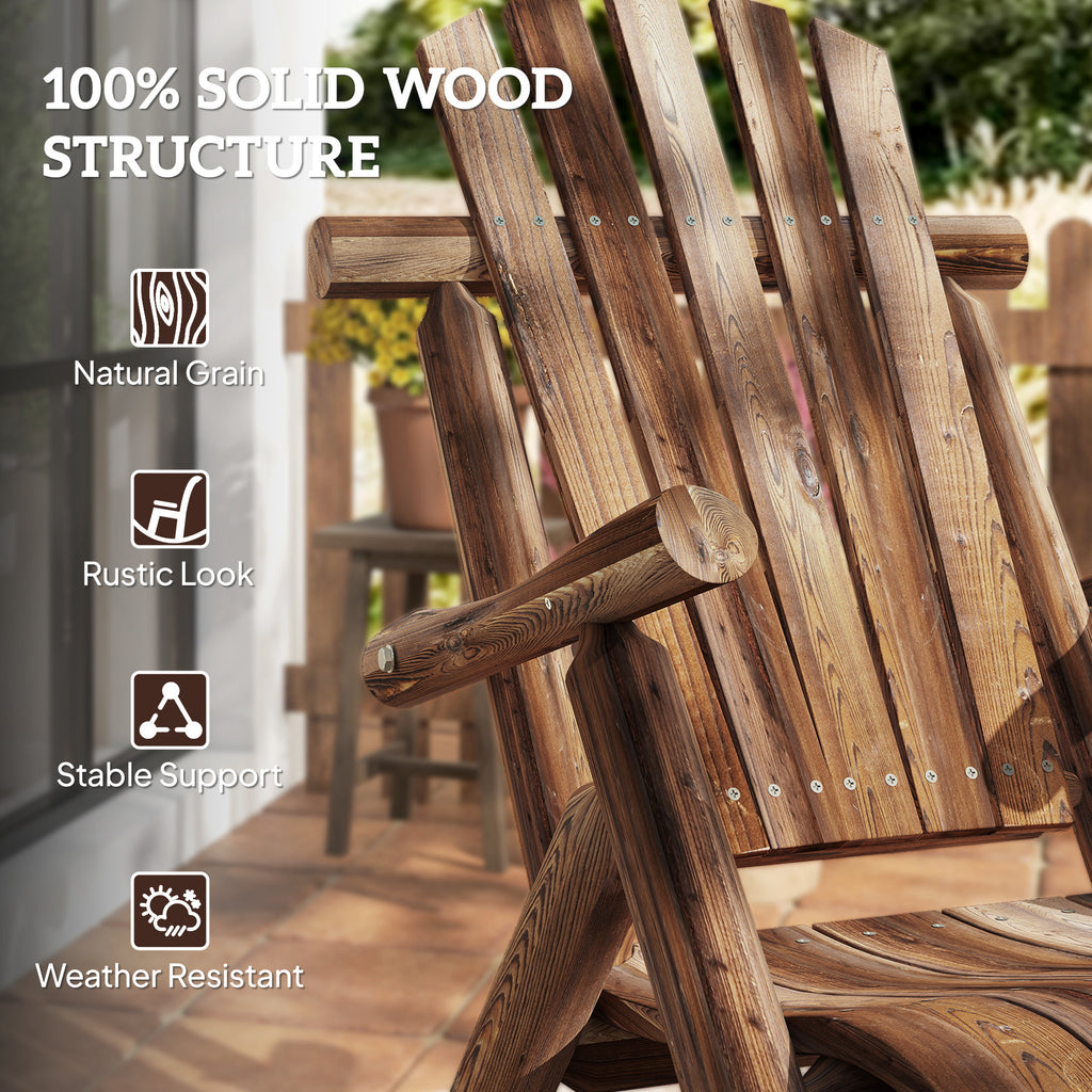 Wooden Outdoor Rocking Chair, Oversized Adirondack Patio Rocker with High Back and Slatted Seat, Carbonized