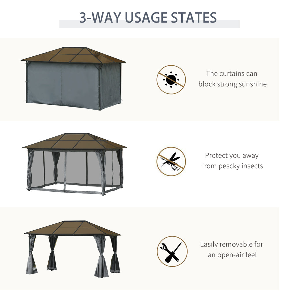 10' x 13' Hardtop Gazebo Aluminum Framed Marquee Party Tent Shelter with Mesh Curtains & Side Walls - Grey