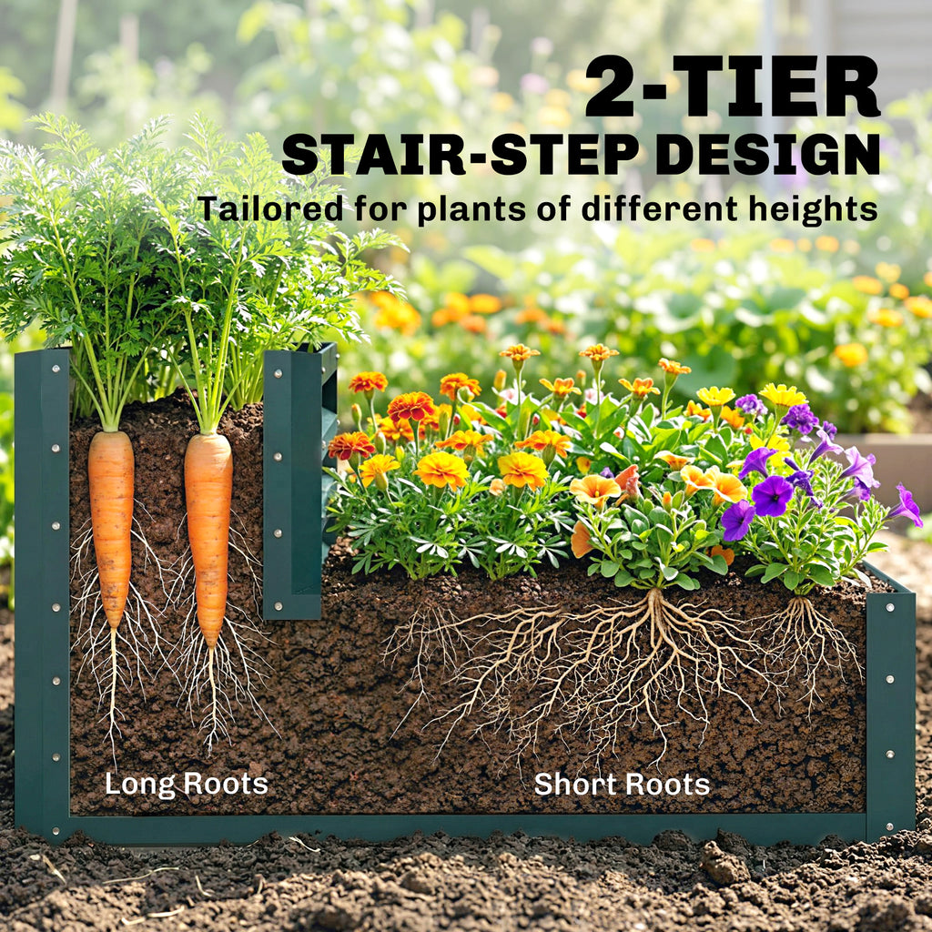 2 Tier Galvanized Raised Garden Bed, Steel Planter Box for Vegetables, Flowers, Herbs, 47" x 40" x 23", Green