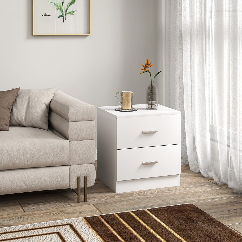 Bedside Table with 2 Drawers, Modern Nightstand for Bedroom, White