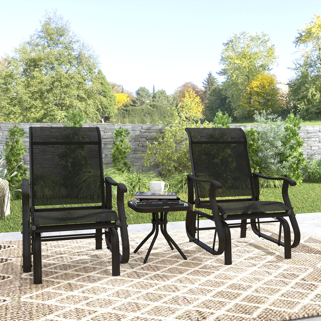 3PCs Gliding Rocking Chair & Bistro Tea Table Set, Black
