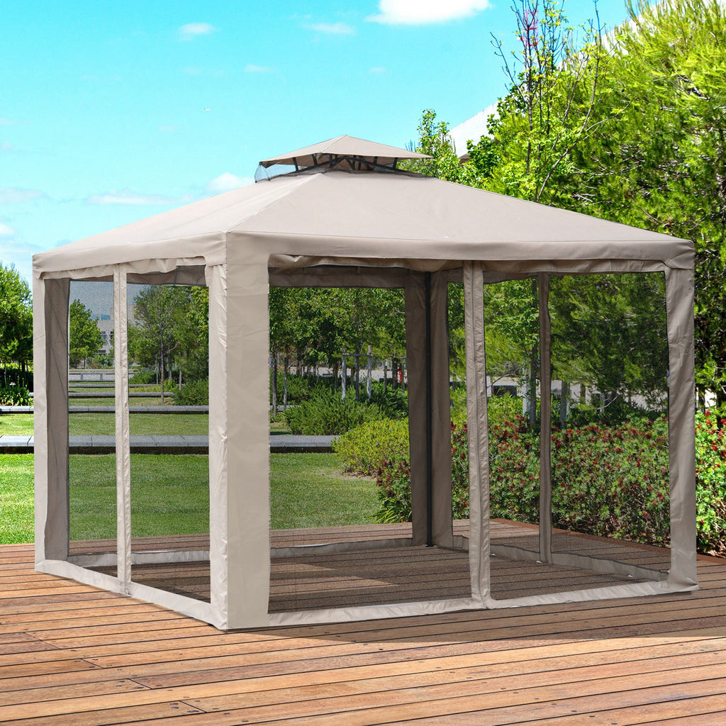 10' x 10' Patio Gazebo Pavilion, 2-Tier Roof Canopy Outdoor Event Party Tent with Steel Frame for Garden, Yard and Sun Shade Use, Brown