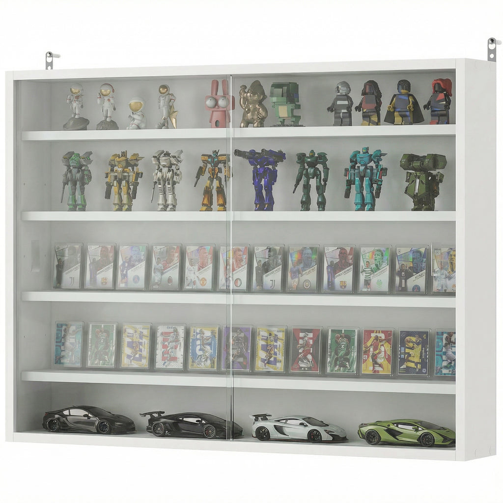 5-storey Display Cabinet, Shot Glass Display Case, Glass Curio Cabinet with 2 Glass Doors and 4 Adjustable Shelves, White