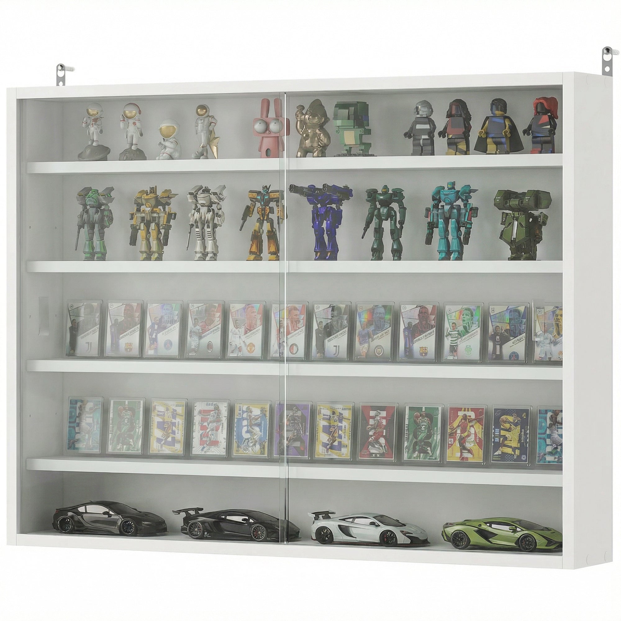 5-storey Display Cabinet, Shot Glass Display Case, Glass Curio Cabinet with 2 Glass Doors and 4 Adjustable Shelves, White