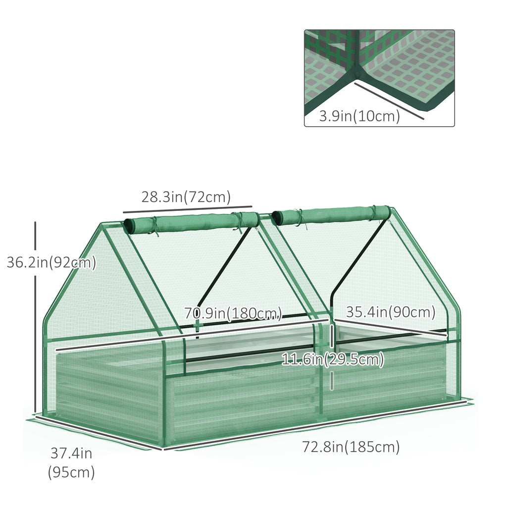 6' x 3' Metal Planter Box with Cover, Raised Garden Bed with Mini Greenhouse for Herbs, Vegetables, Green and Silver
