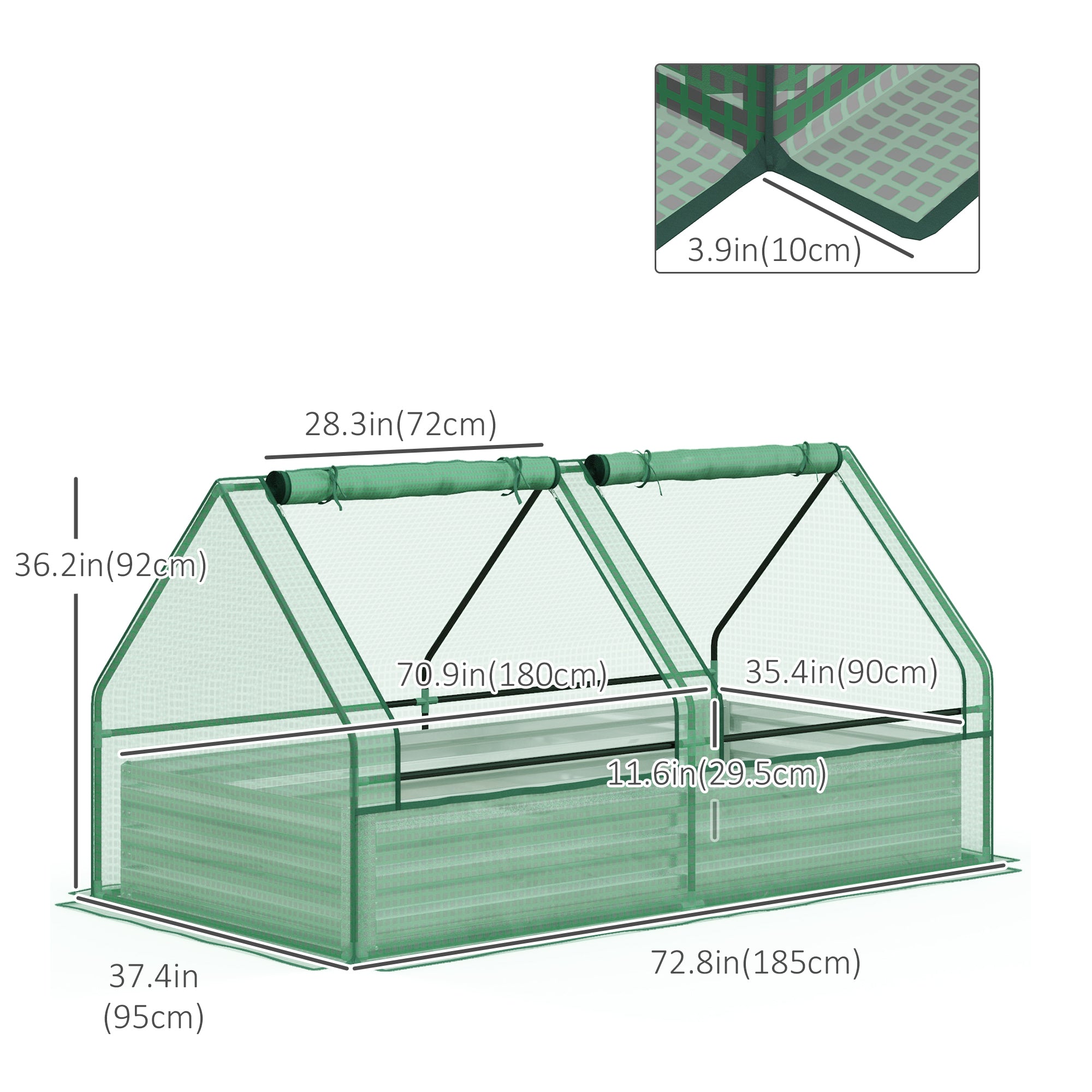 6' x 3' Metal Planter Box with Cover, Raised Garden Bed with Mini Greenhouse for Herbs, Vegetables, Green and Silver