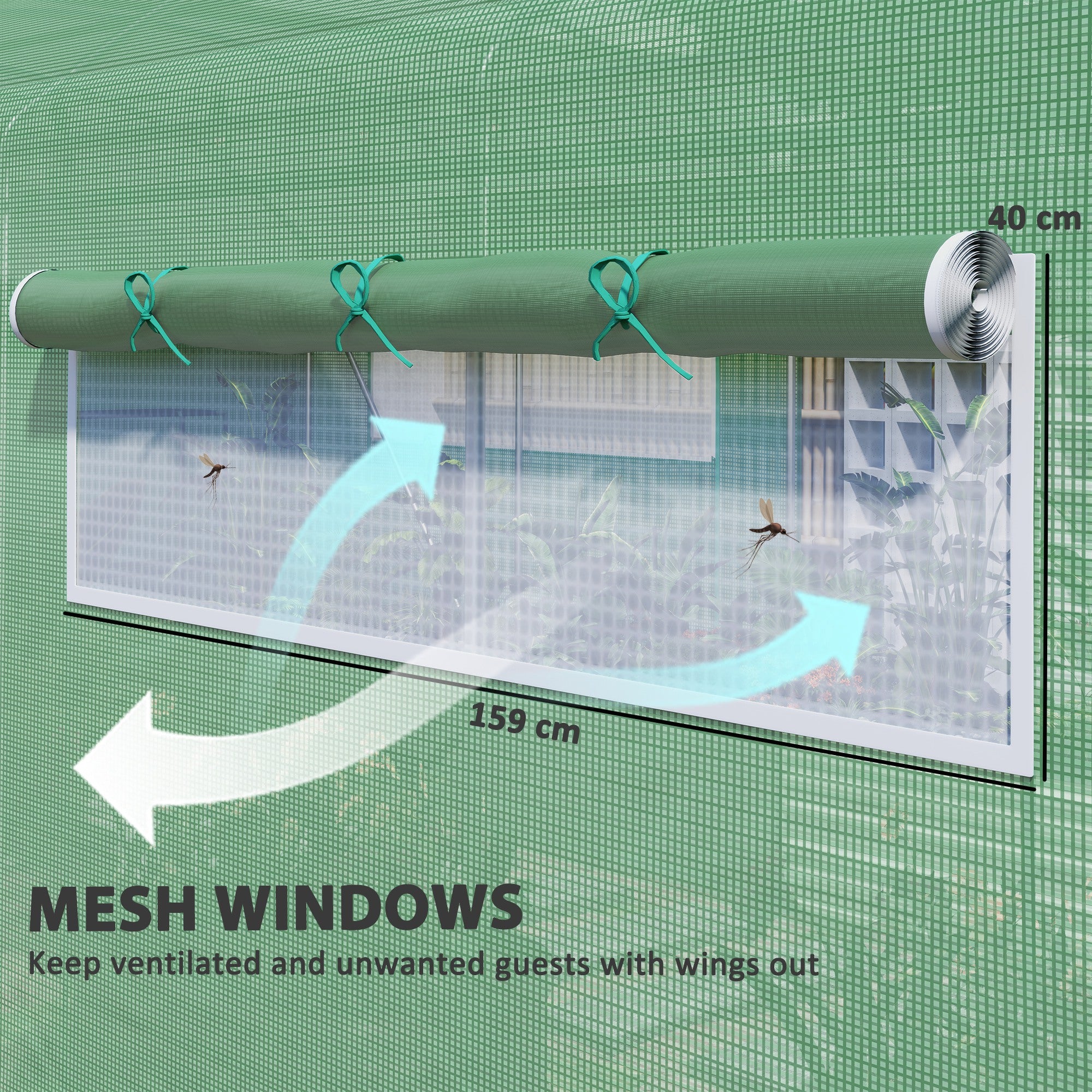 19.5' x 10' x 7.5' Tunnel Greenhouse with 3 Roll-Up Doors and Large Mesh Windows, Galvanized Steel Frame, Wind Resistant, Green