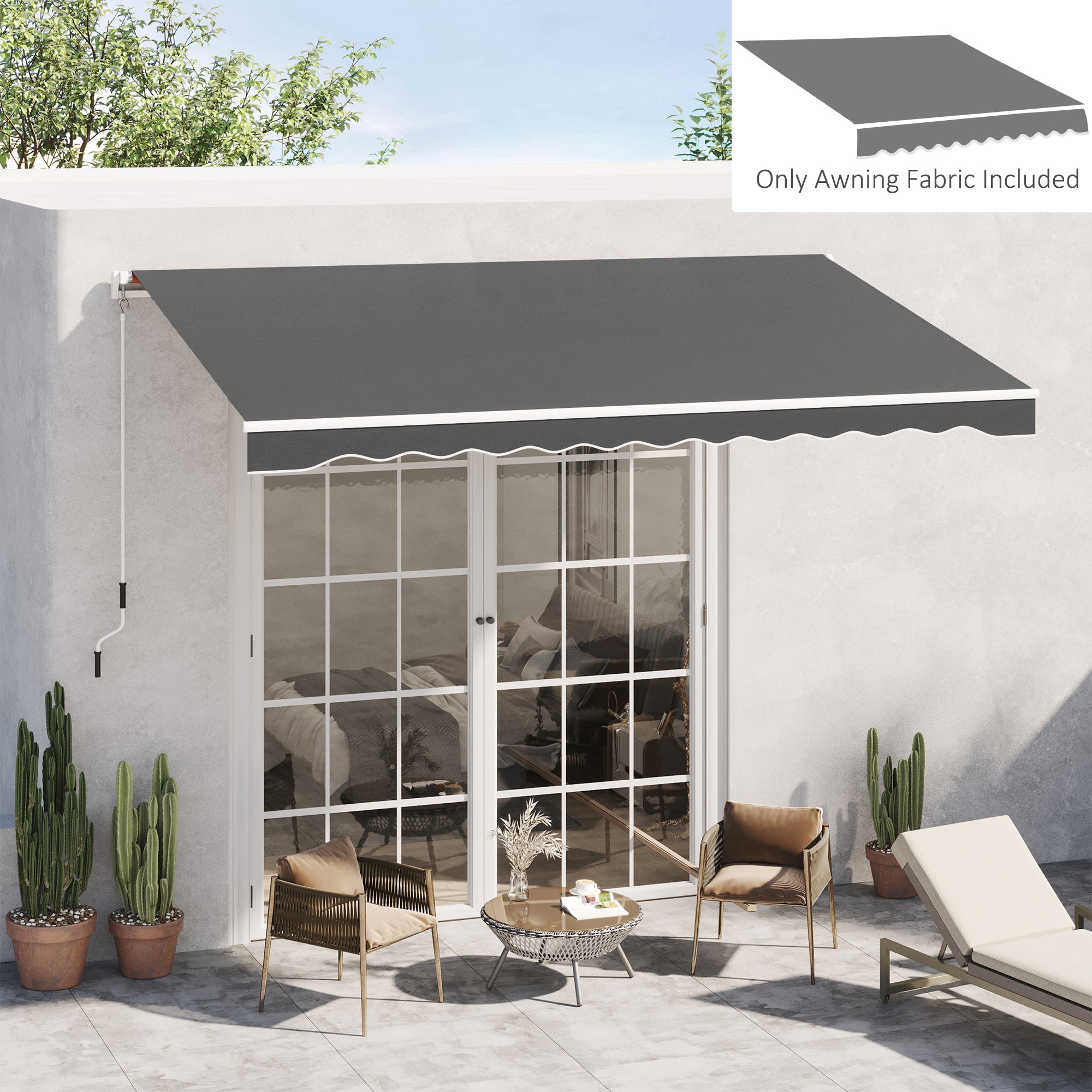 10' x 8' Retractable Awning Fabric Replacement Outdoor Sunshade Canopy Awning Cover, UV Protection, Grey