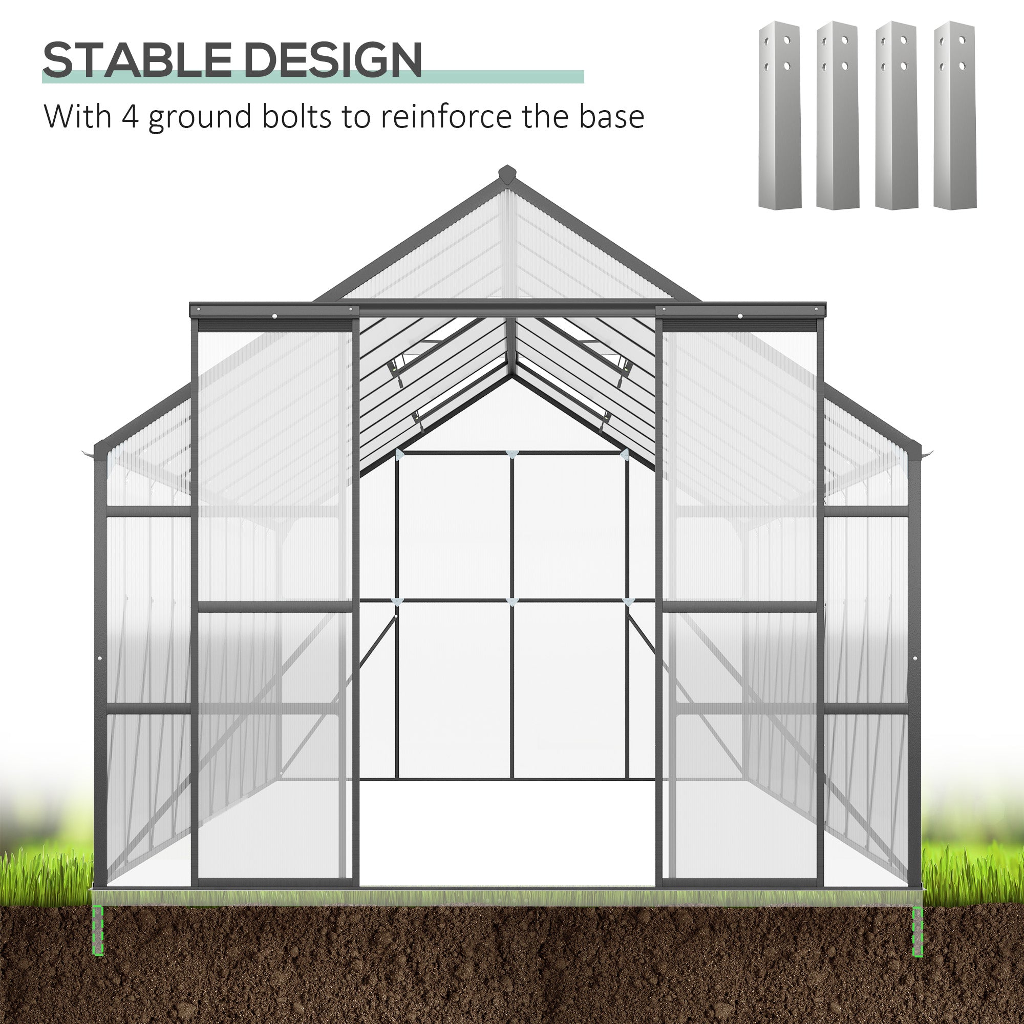 20' x 8' x 6.9' Walk-in Greenhouse with Adjustable Roof Vent, Rain Gutter and Sliding Door for Winter, Large Aluminum Greenhouse, Clear
