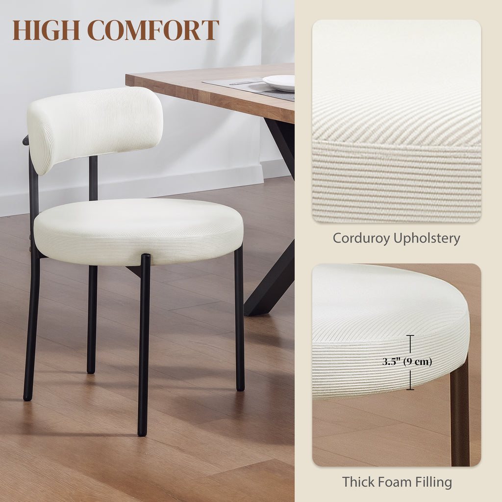 4 Pieces Kitchen Chairs, Modern Dining Chairs w/ Corduroy Upholstery and Steel Legs for Living Room, Beige