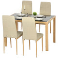 3-Piece Rectangular Glass Kitchen Table and Chairs with Metal Frame and Faux Leather Upholstery for Dining Room
