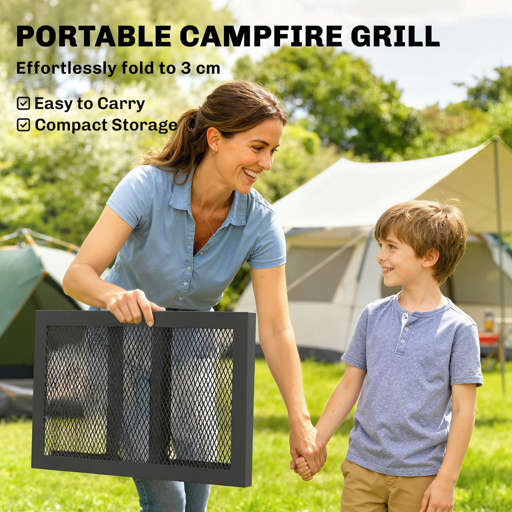 Folding Campfire Grill, 22" x 12" Heavy Duty Carbon Steel Grill Grate with Folding Legs, Black