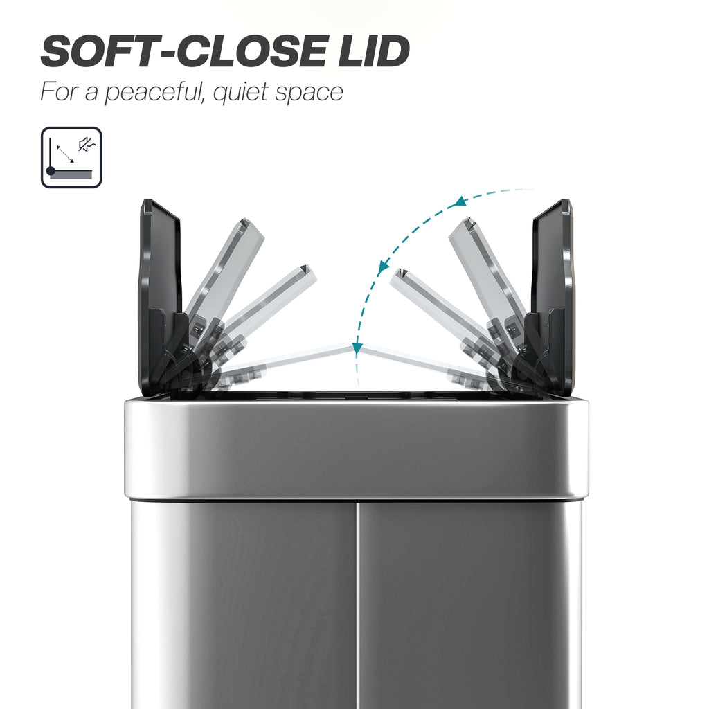 14.5 Gal (55 L) Sensor Can, Garbage Can with Soft-Close Butterfly Lid, Fingerprint-Proof Stainless Steel, Silver