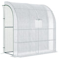7' x 3' x 7' Outdoor Lean-to Walk-In Greenhouse w/ Roll-up Mesh Windows, Zipper Door and 3-Tier Shelves, White