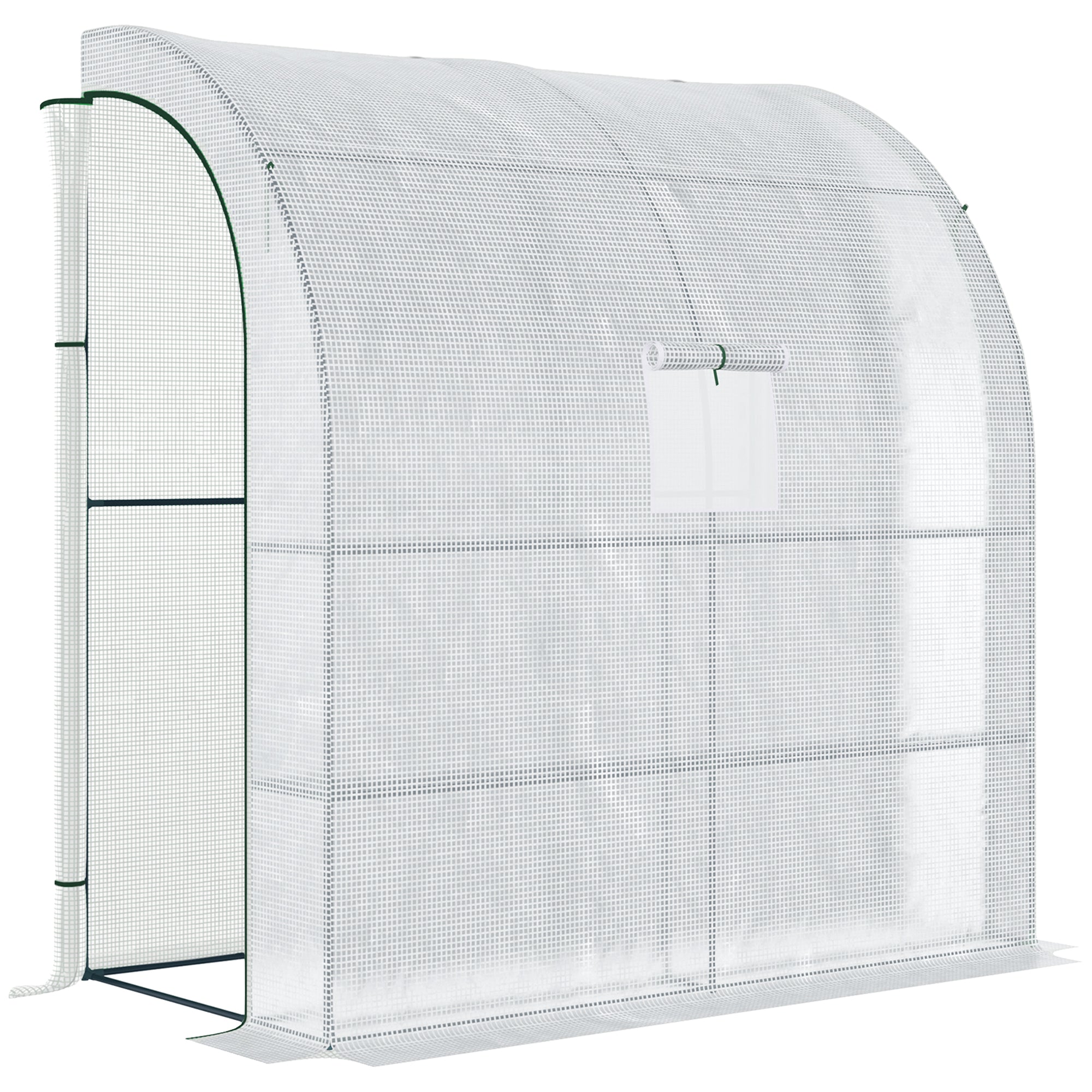7' x 3' x 7' Outdoor Lean-to Walk-In Greenhouse w/ Roll-up Mesh Windows, Zipper Door and 3-Tier Shelves, White
