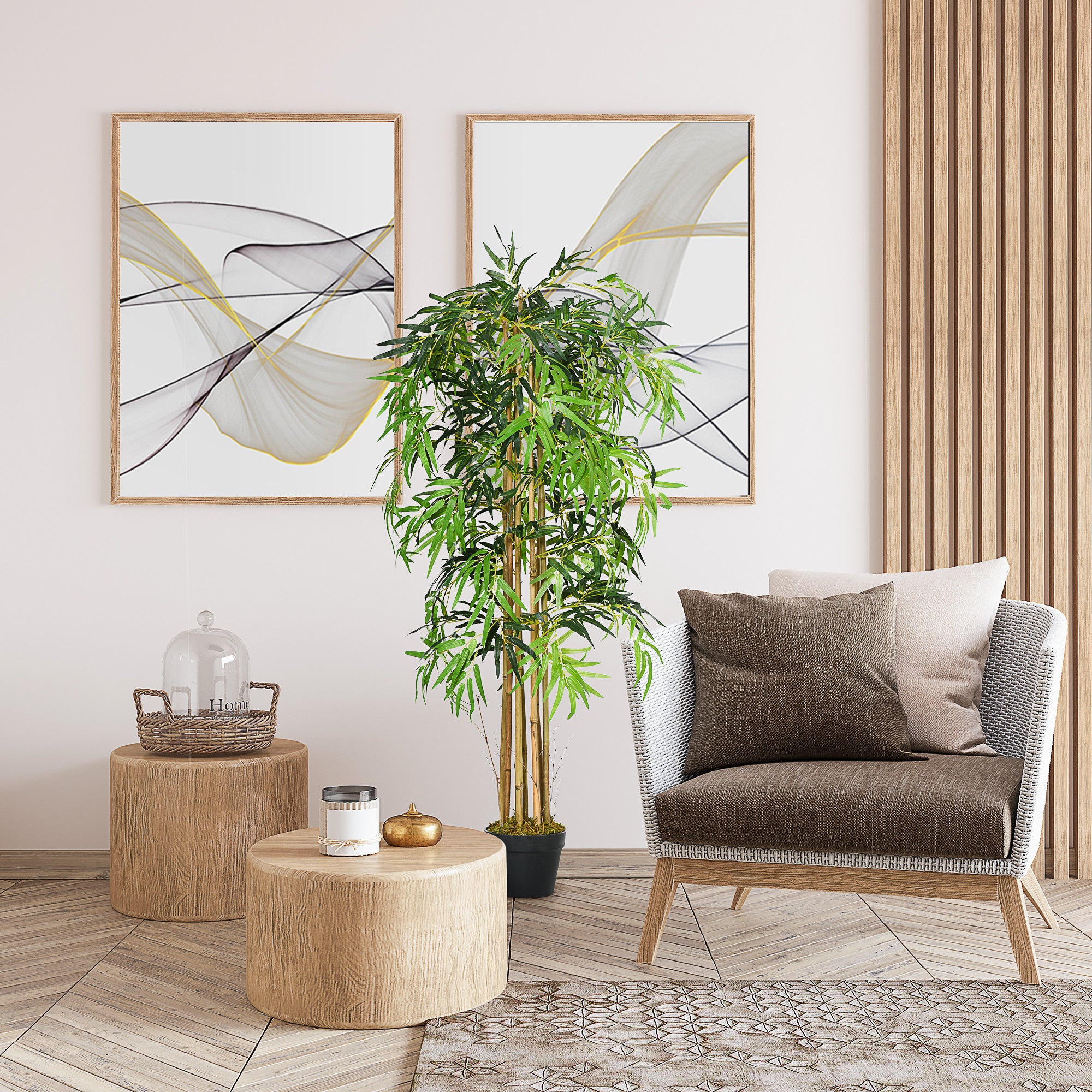 5FT Artificial Bamboo Tree, Fake Plant with 1095 Leaves, Greenery Plant in Nursery Pot for Indoor, Green