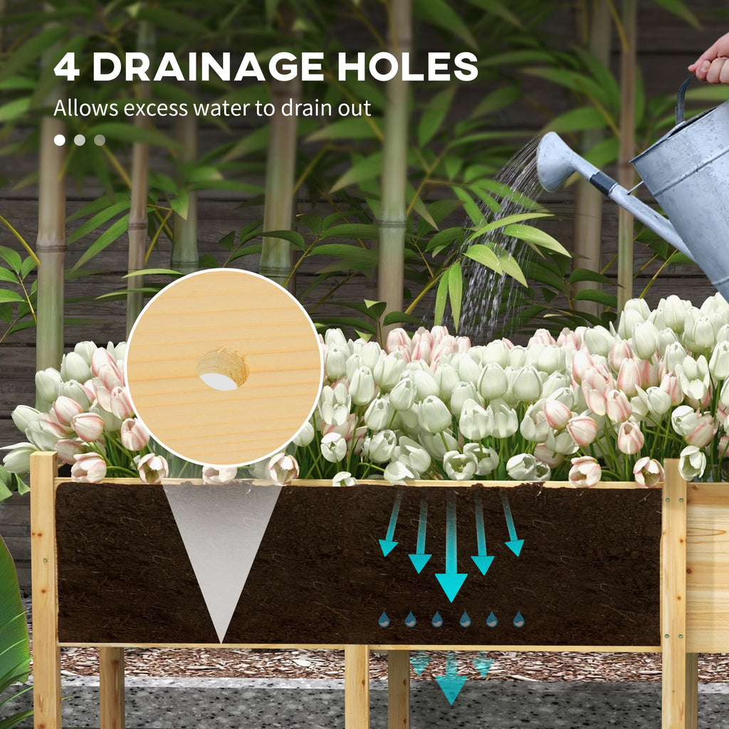 Wooden Raised Garden Bed Planter, Large Elevated Planter Box with Legs, Bed Liner and Drain Holes, 7.4' x 1.8' x 2.6'