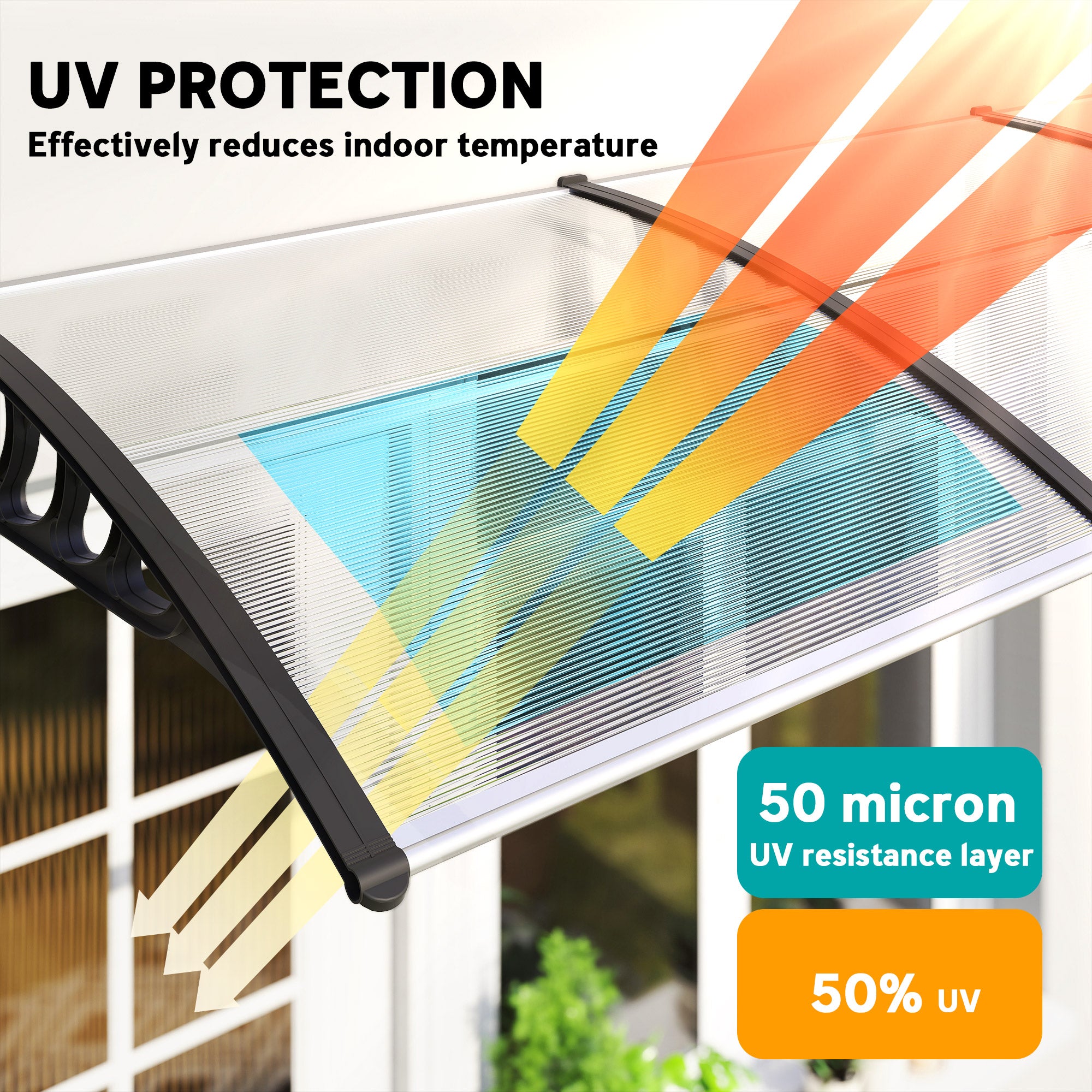 Awning Door Canopy, 120" x 40", Polycarbonate Front Door Outdoor Patio Cover for UV Protection, Clear