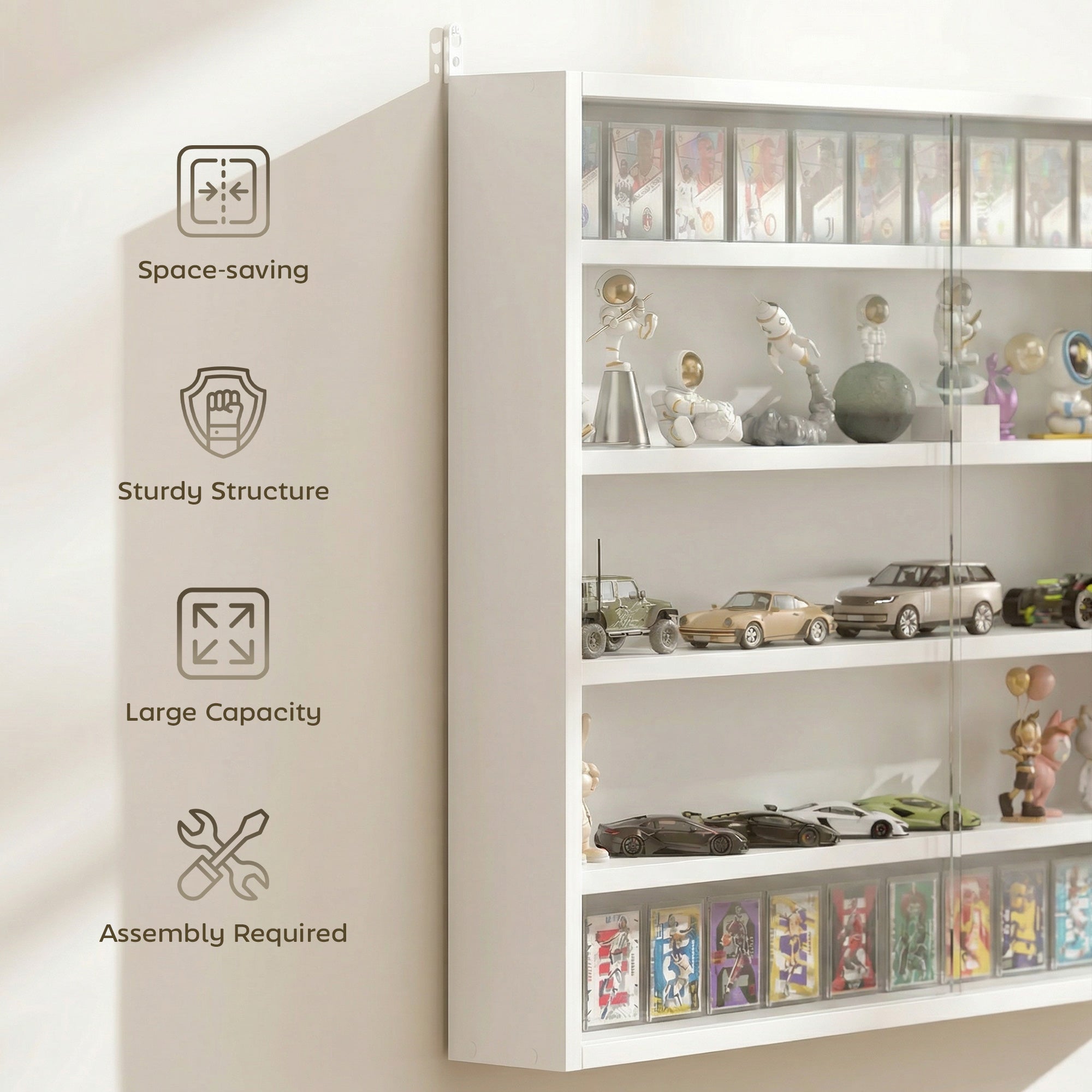 5-storey Display Cabinet, Shot Glass Display Case, Glass Curio Cabinet with 2 Glass Doors and 4 Adjustable Shelves, White