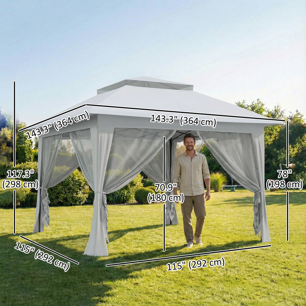 12' x 12' Foldable Pop-up Party Tent Instant Canopy Sun Shade Gazebo Shelter with Steel Frame, Light Grey