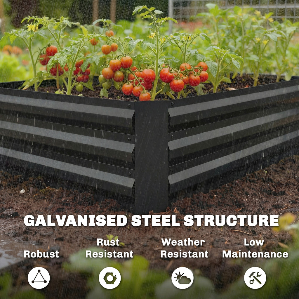Galvanized Raised Garden Bed with Trellis for Climbing Plants, Outdoor Planter Box with Open Bottom, Black