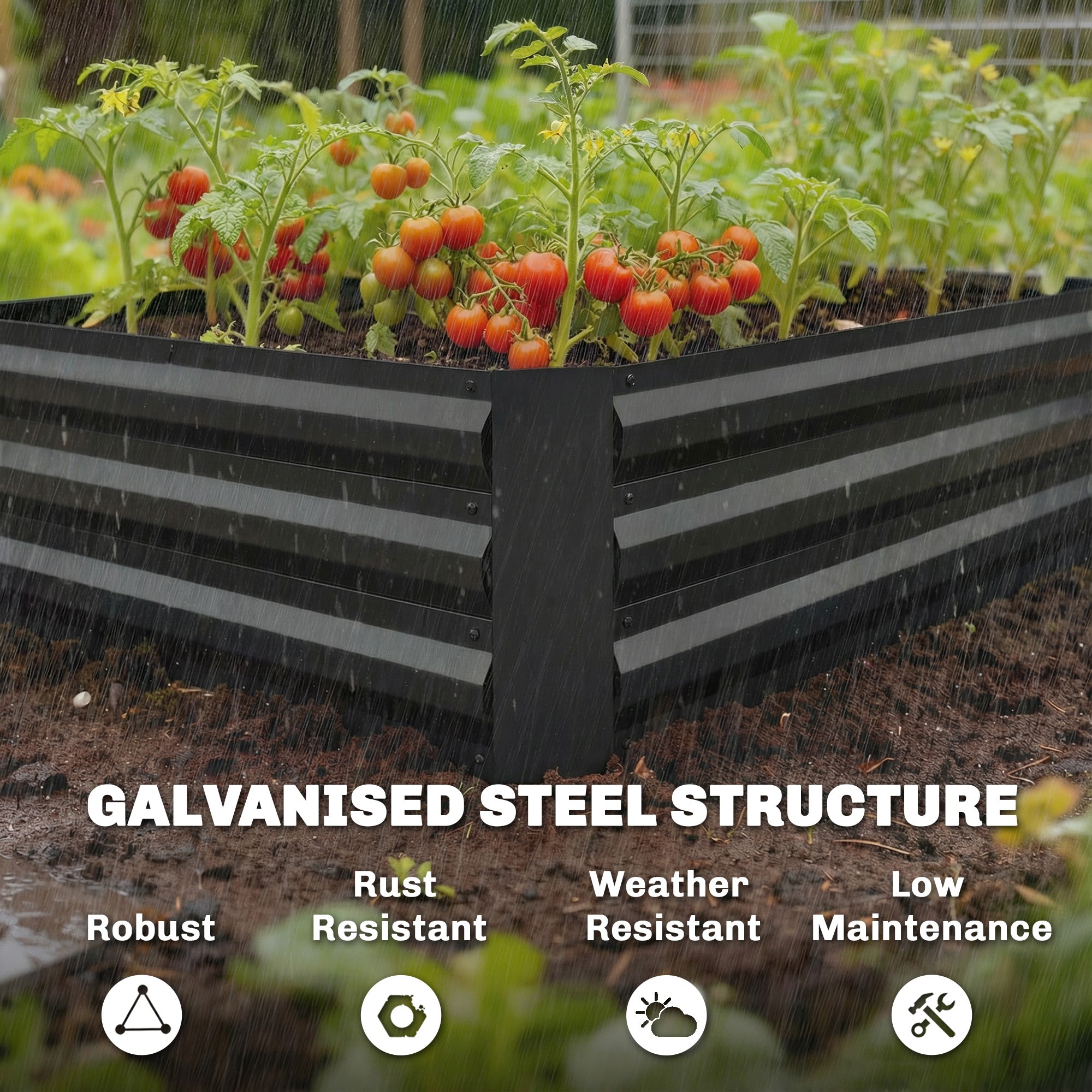 Galvanized Raised Garden Bed with Trellis for Climbing Plants, Outdoor Planter Box with Open Bottom, Black