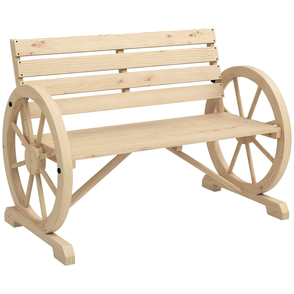 42" Wood Wagon Wheel Bench Garden Loveseat Rustic Seat, Natural Wood