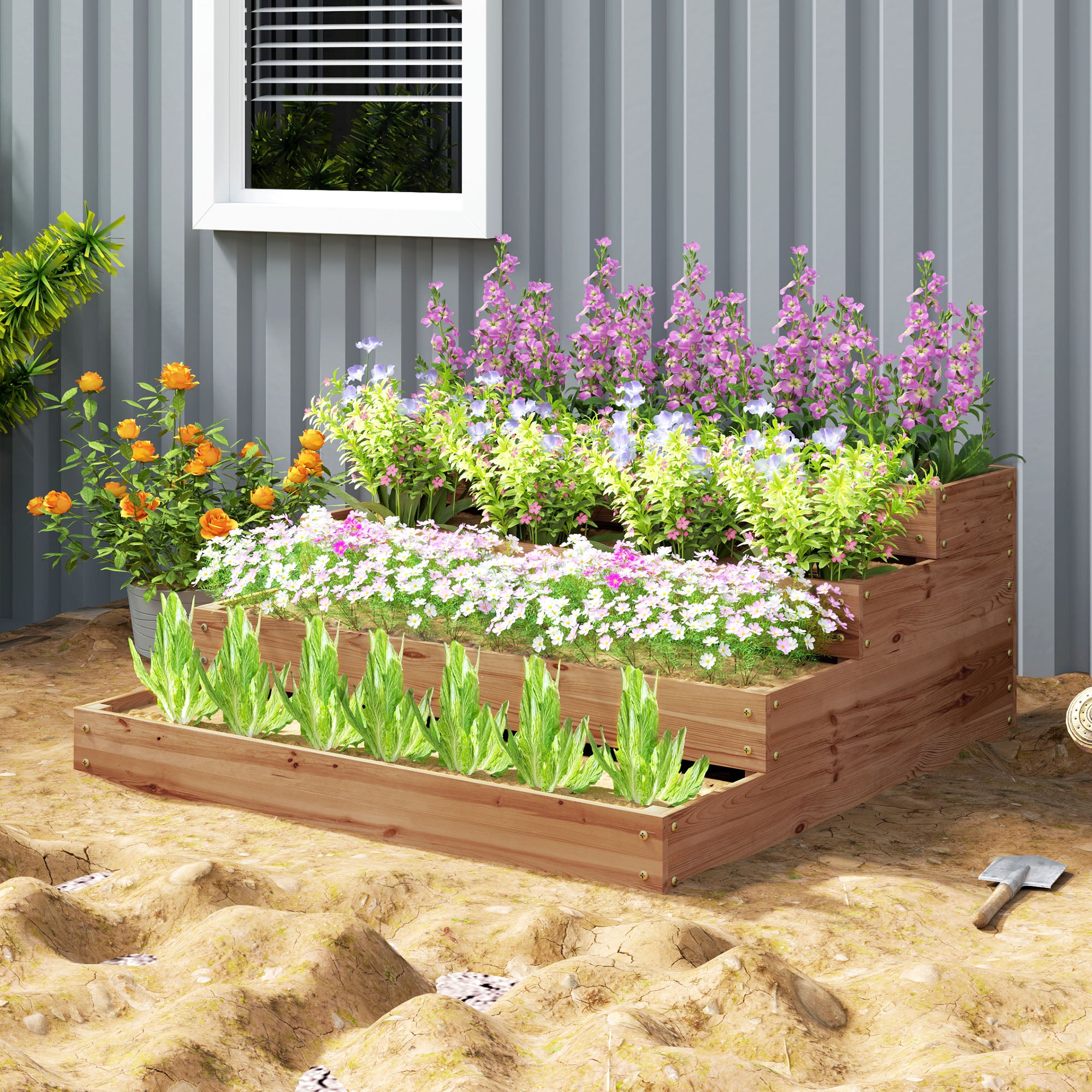 4-Tier Raised Garden Bed, Vertical Wooden Elevated Planter Box Kit with Liner for Vegetable, Flower, Herb, Dark Brown