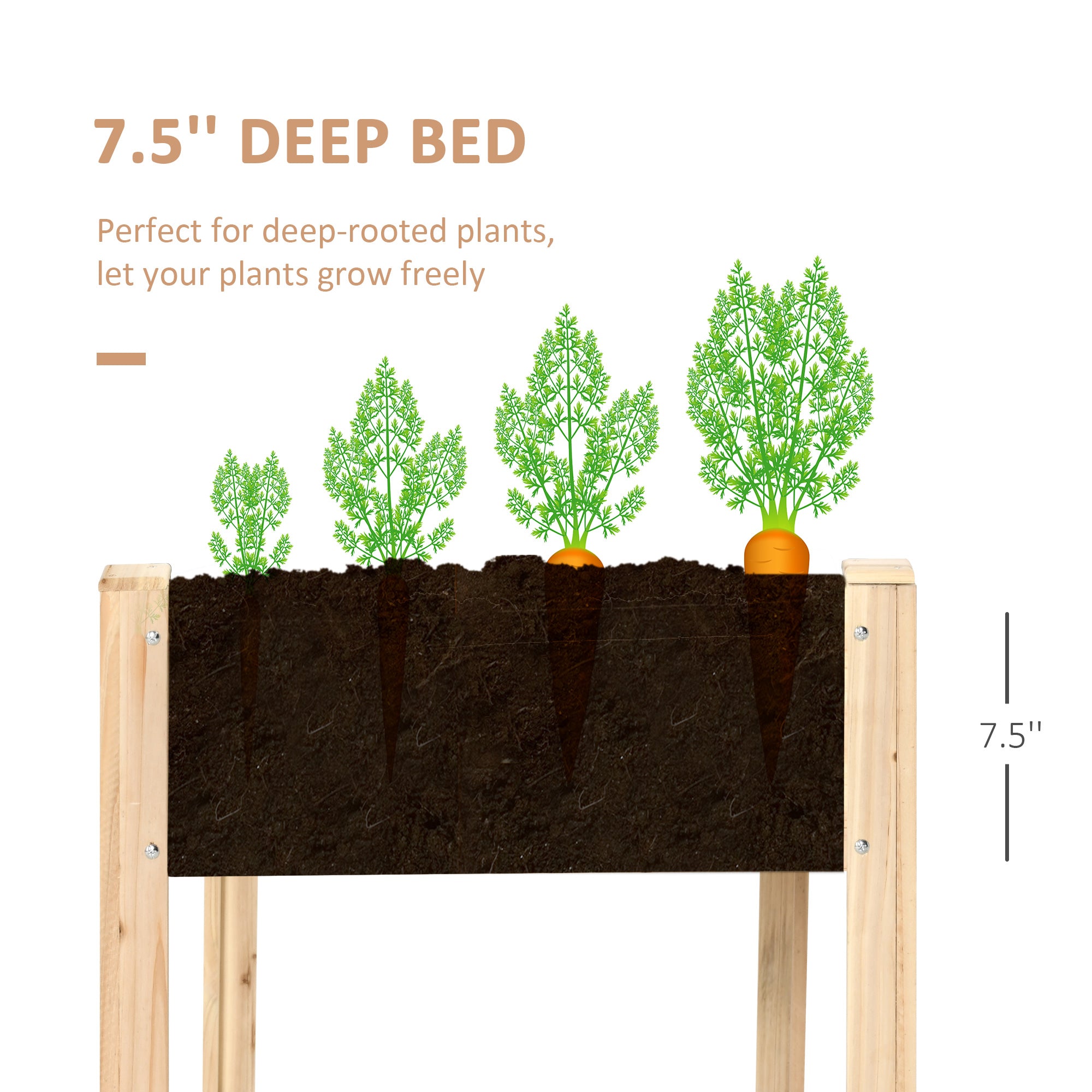 46'' x 24'' Raised Garden Bed, Wooden Elevated Planter Box with Non-Woven Liner for Vegetable, Flower, Herb in Patio, Backyard, Balcony