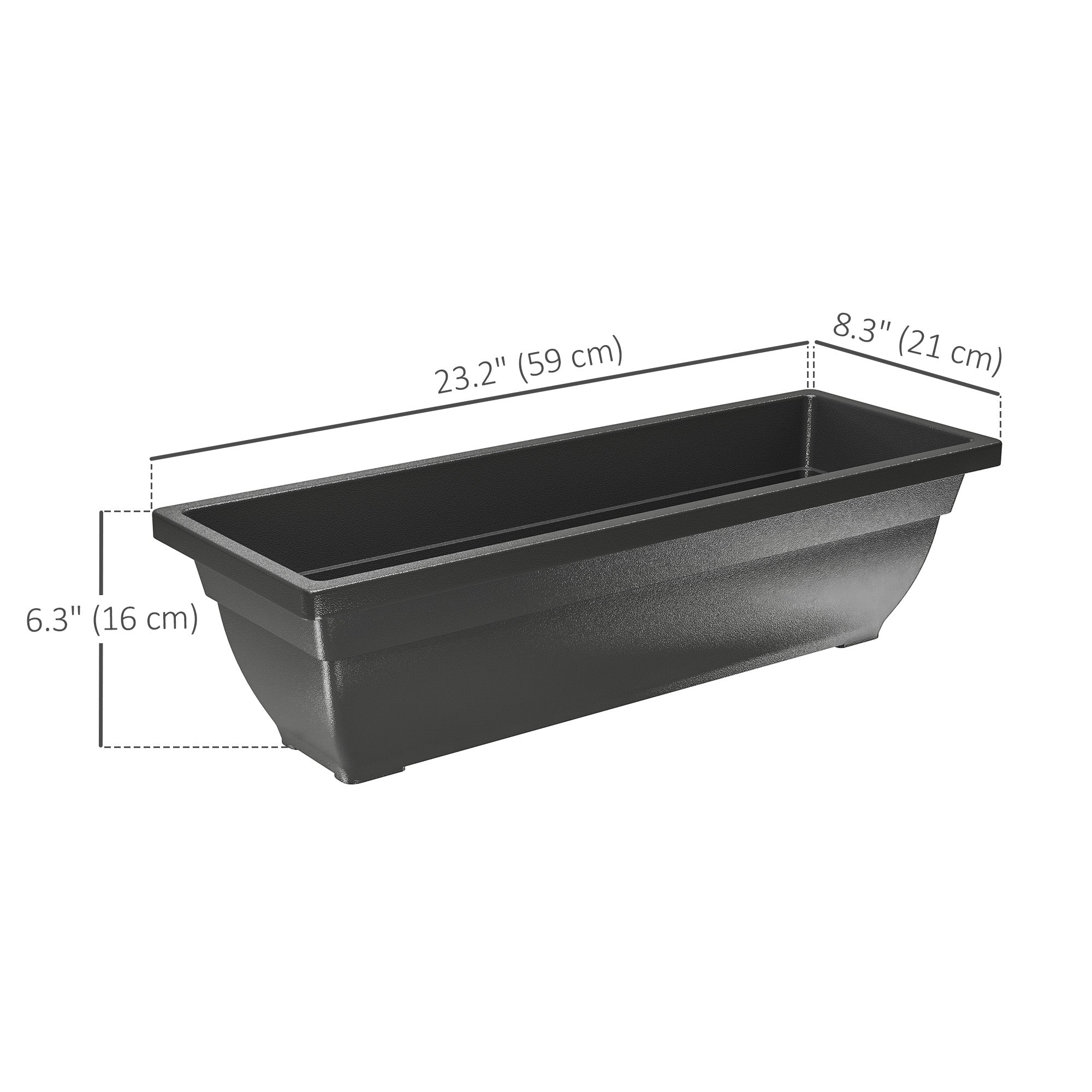 Long Rectangular Flower Plant Pots, 7 Pack 23 Inches Window Boxes Planters for Windowsill, Garden, Black