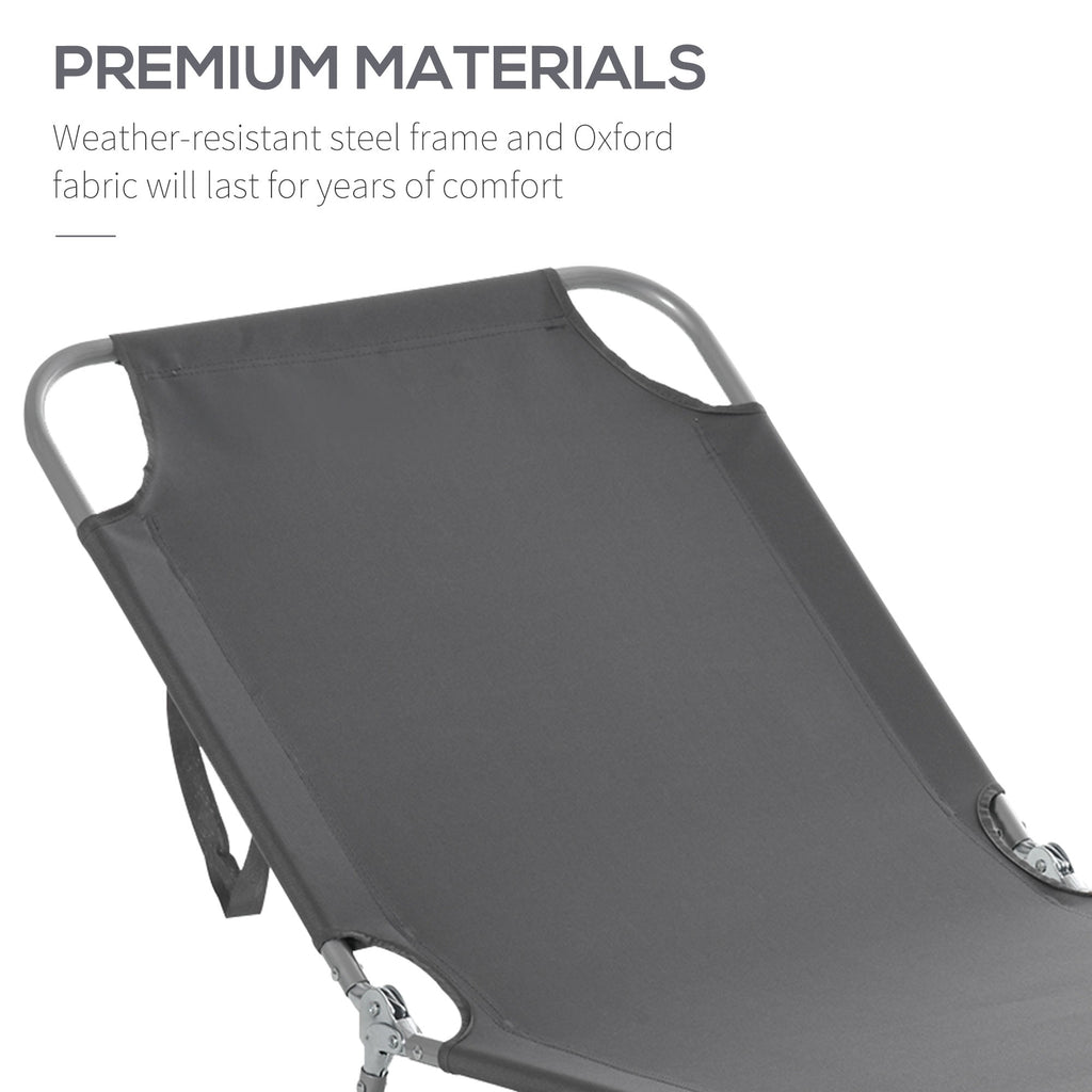 Folding Outdoor Lounge Chair, Portable Reclining Beach Lounger with Breathable Mesh Fabric, Sun Lounge Bed Camping Cot for Patio, Garden, Poolside, Grey